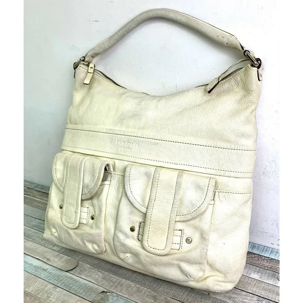 KATE SPADE NEW YORK IVORY CREAM GENUINE LEATHER ZIP TOP HOBO SHOULDER BAG PURSE